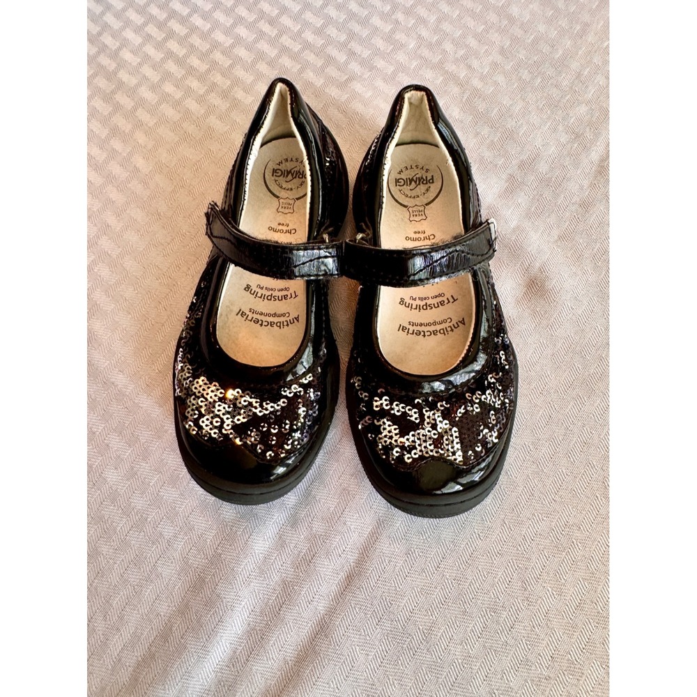 Primigi Black Patent Sequin Mary Jane Dress Shoes Girls EU 27‎ US 10 Sparkly - Picture 15 of 15